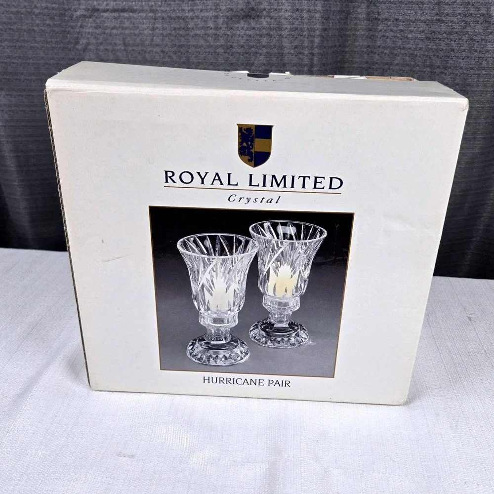 Royal Limited Crystal Hurricane Pair 2-Piece Votive Candle Holders Made in Japan